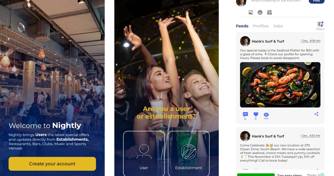 Screenshots of opening app pages